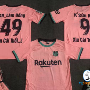 ÁO BARCELONA HỒNG TRẺ EM IN CHO KHÁCH