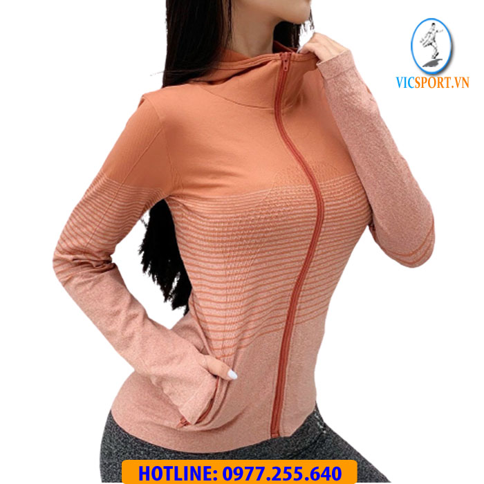 ÁO KHOÁC DỆT NỮ SỌC NGANG MÀU CAM - Hình ảnh 2