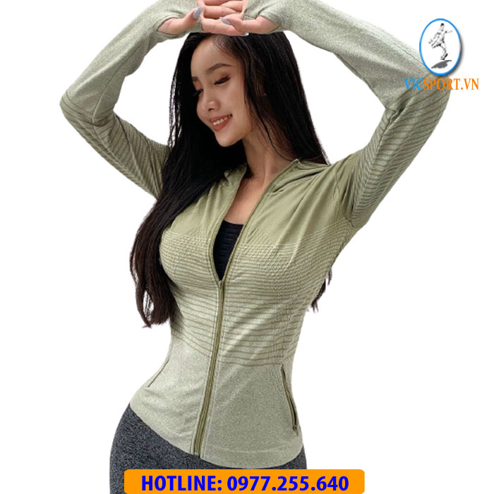 ÁO KHOÁC DỆT NỮ SỌC NGANG MÀU XANH RÊU - Hình ảnh 4