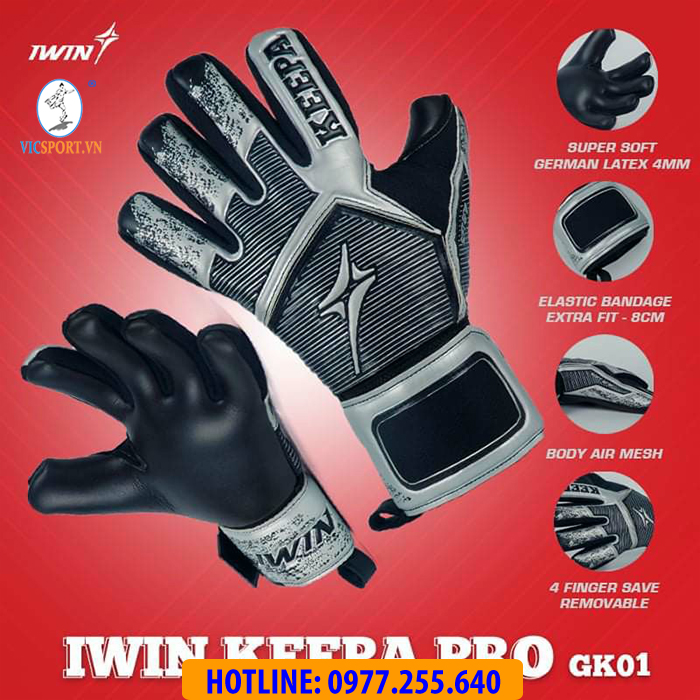 GĂNG TAY THỦ MÔN IWIN KEEPA PRO GK01 ĐEN BẠC - Hình ảnh 2