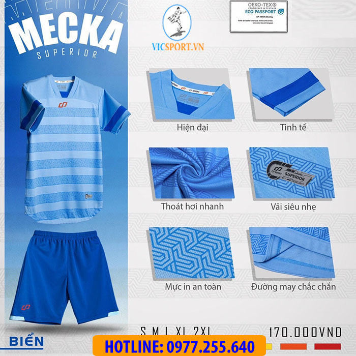 ÁO KHÔNG LOGO MECKA MÀU XANH BIỂN - Hình ảnh 3