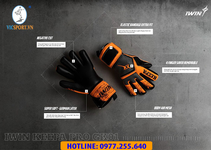 GĂNG TAY THỦ MÔN IWIN KEEPA PRO GK01 ĐEN CAM - Hình ảnh 5