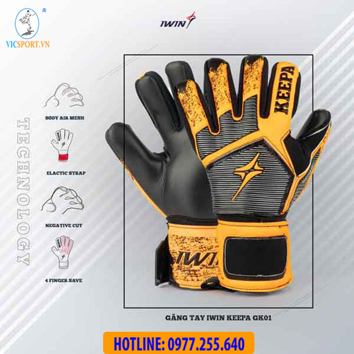 GĂNG TAY THỦ MÔN IWIN KEEPA PRO GK01 ĐEN CAM