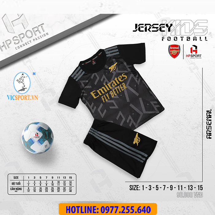 ÁO TRẺ EM CLB ARSENAL 2022-2023 MÀU ĐEN