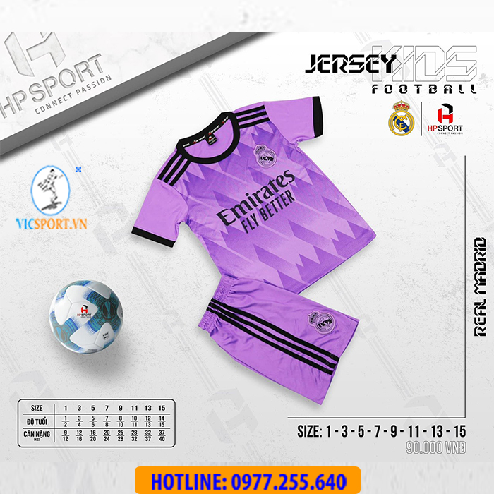 ÁO TRẺ EM CLB REAL MADRID 2022-2023 MÀU TÍM - Hình ảnh 2
