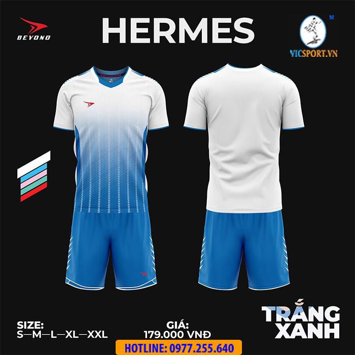 ÁO ĐÁ BANH BEYONO HERMES TRẮNG XANH - Hình ảnh 2