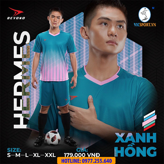 ÁO ĐÁ BANH BEYONO HERMES XANH HỒNG