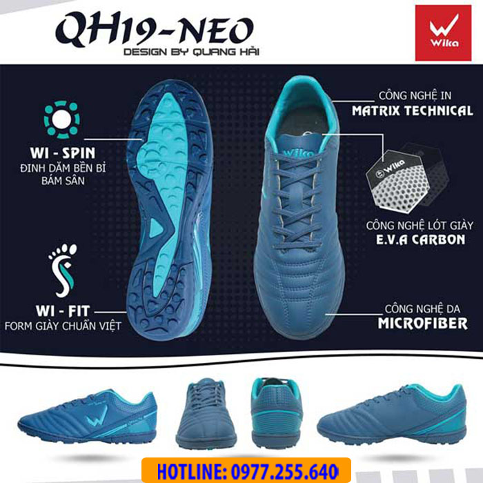 GIÀY ĐÁ BANH TRẺ EM WIKA QH19 NEO MÀU XANH ĐEN - Hình ảnh 2