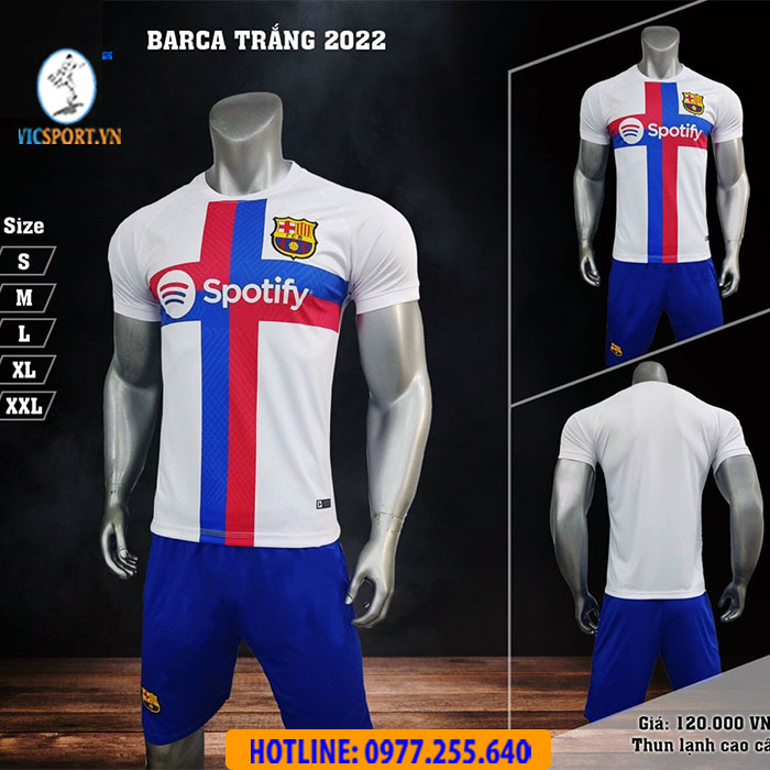 ÁO ĐÁ BANH CLB BARCELONA 2022-2023 MÀU TRẮNG - Hình ảnh 6
