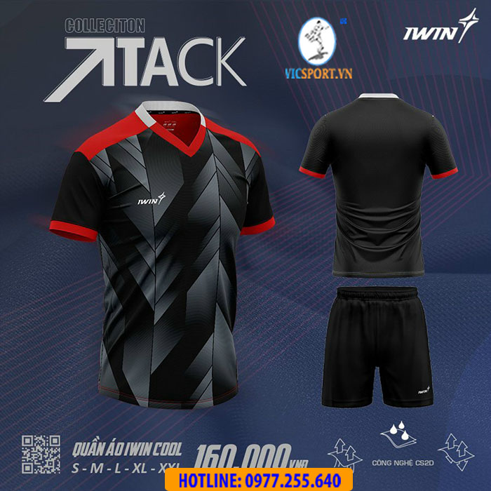 ÁO ĐÁ BANH IWIN COOL ATTACK A07 MÀU ĐEN - Hình ảnh 2