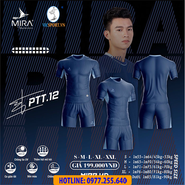 ÁO ĐÁ BANH MIRA PTT.12 MÀU XANH ĐEN - Hình ảnh 6
