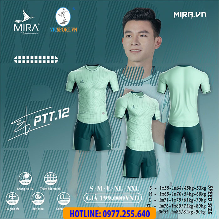 ÁO ĐÁ BANH MIRA PTT.12 MÀU XANH NGỌC - Hình ảnh 6
