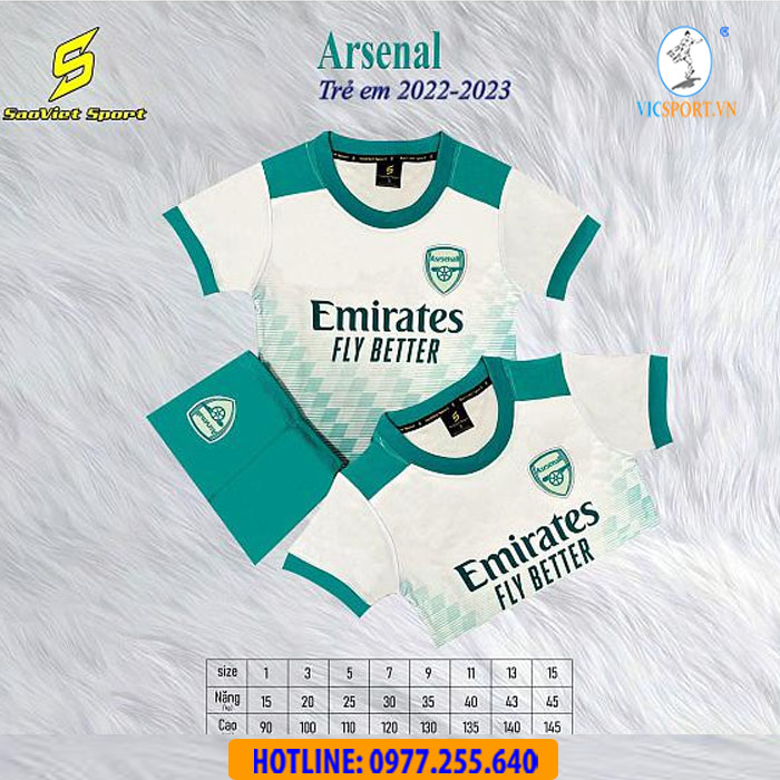 BỘ BÓNG ĐÁ TRẺ EM CLB ARSENAL 2022-2023 TRẮNG XANH