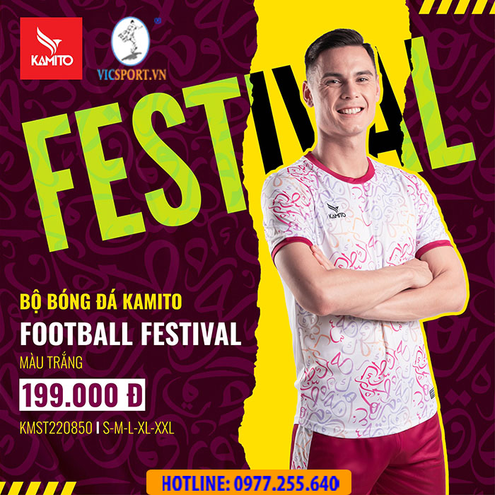 ÁO BÓNG ĐÁ KAMITO FESTIVAL MÀU TRẮNG