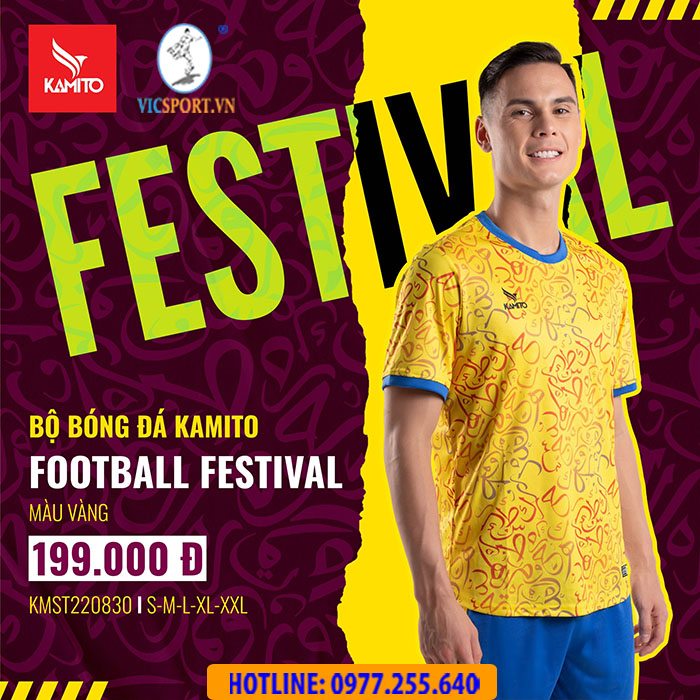 ÁO BÓNG ĐÁ KAMITO FESTIVAL MÀU VÀNG