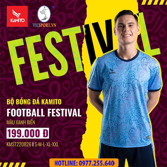 ÁO BÓNG ĐÁ KAMITO FESTIVAL MÀU XANH BIỂN