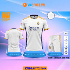 Áo đá banh trẻ em Clb Real Madrid mùa giải2023-2024 vải mè