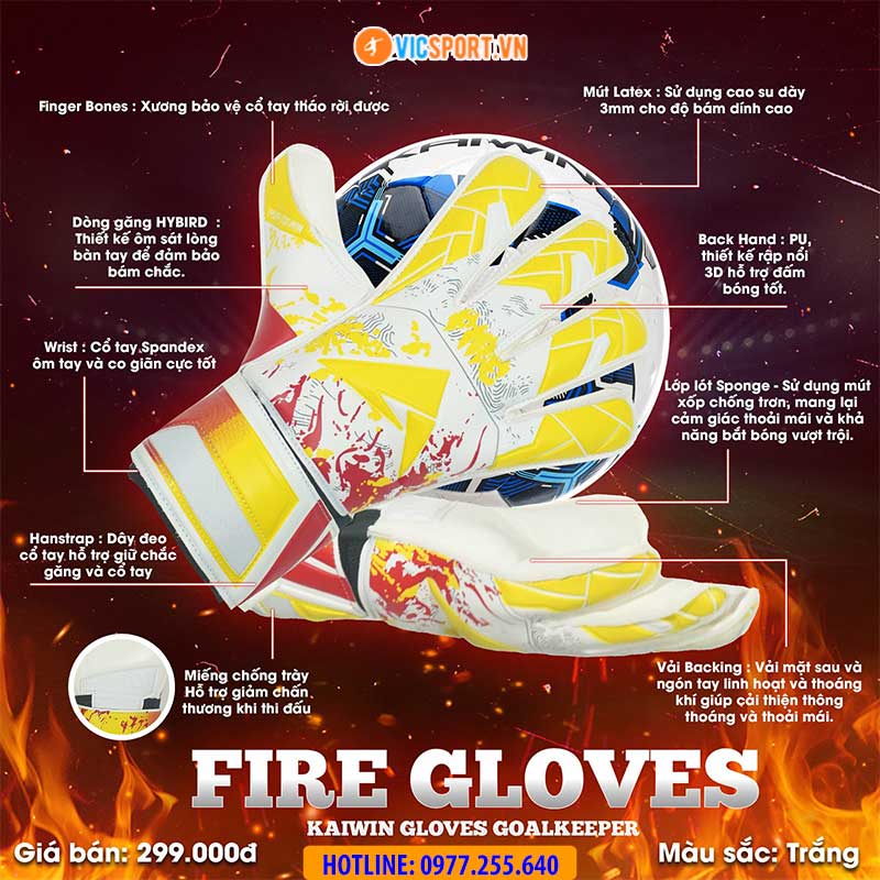Găng tay thủ môn Kaiwin Fire Gloves - Hình ảnh 7
