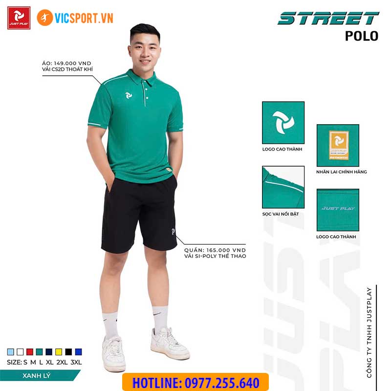 POLO THỂ THAO JUSTPLAY STREET - XANH LÝ
