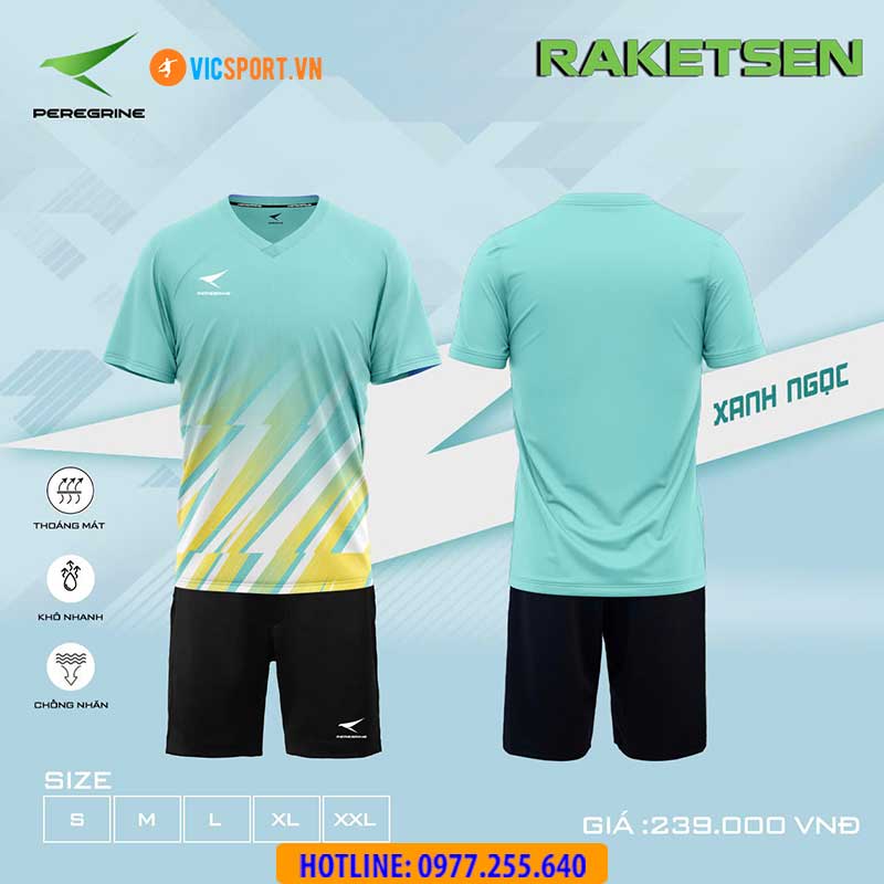 ÁO ĐÁ BÓNG KHÔNG LOGO THIẾT KẾ PEREGRINE RAKETSEN- XANH NGỌC