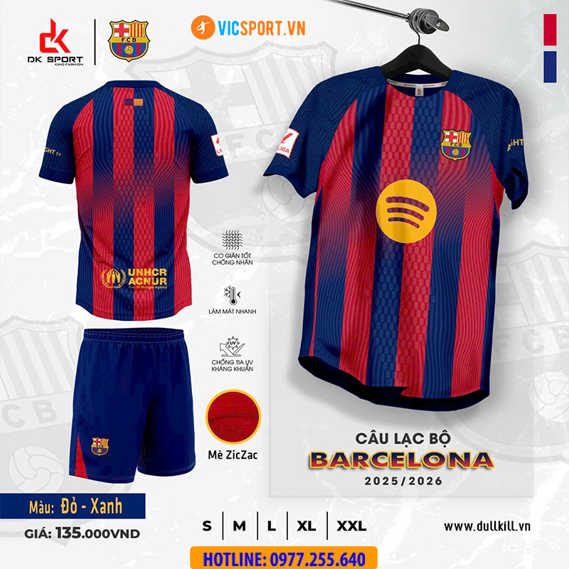 Áo đá banh Clb Barcelona mùa giải 2025-2026 vải mè - Hình ảnh 7