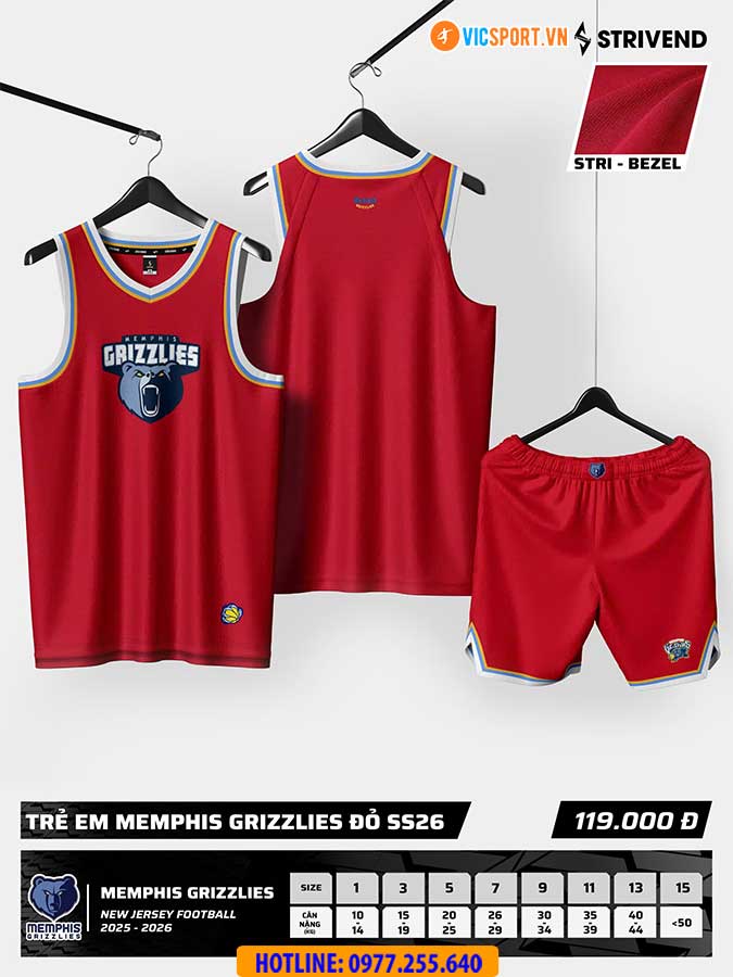 Quần áo bóng rổ trẻ em Strivend Memphis Grizzlies - Hình ảnh 13