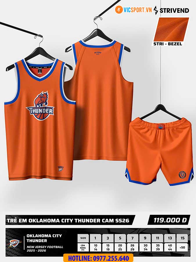 Quần áo bóng rổ trẻ em Strivend Oklahoma City Thunder - Hình ảnh 14