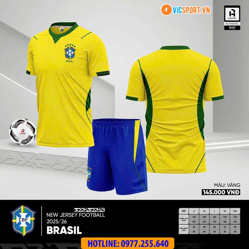 Áo đá banh đội tuyển Brazil WC 2026 vải mè