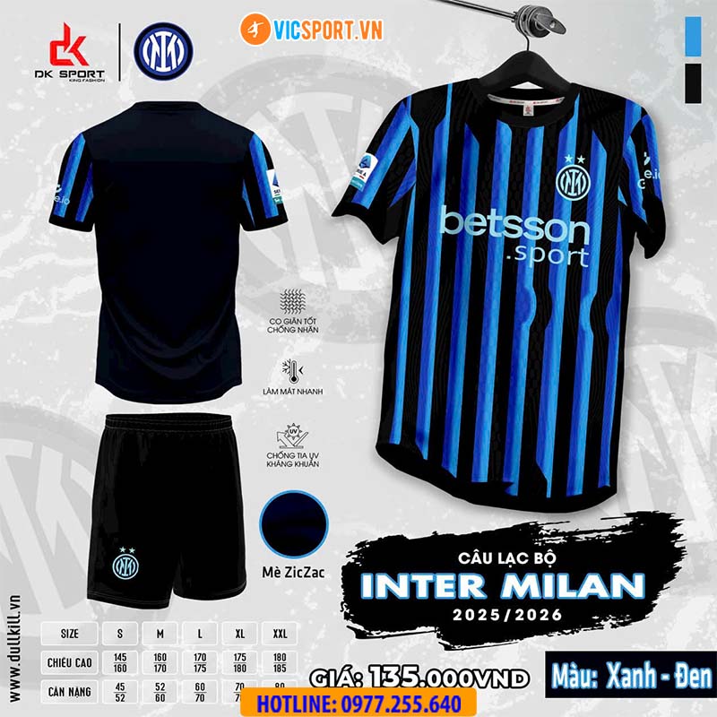 Áo đá banh Clb Inter Milan mùa giải 2025-2026 vải mè