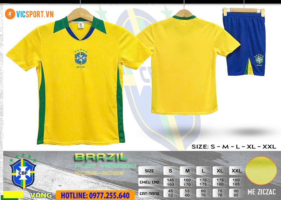 Áo đá banh đội tuyển Brazil WC 2026 vải mè - Hình ảnh 28