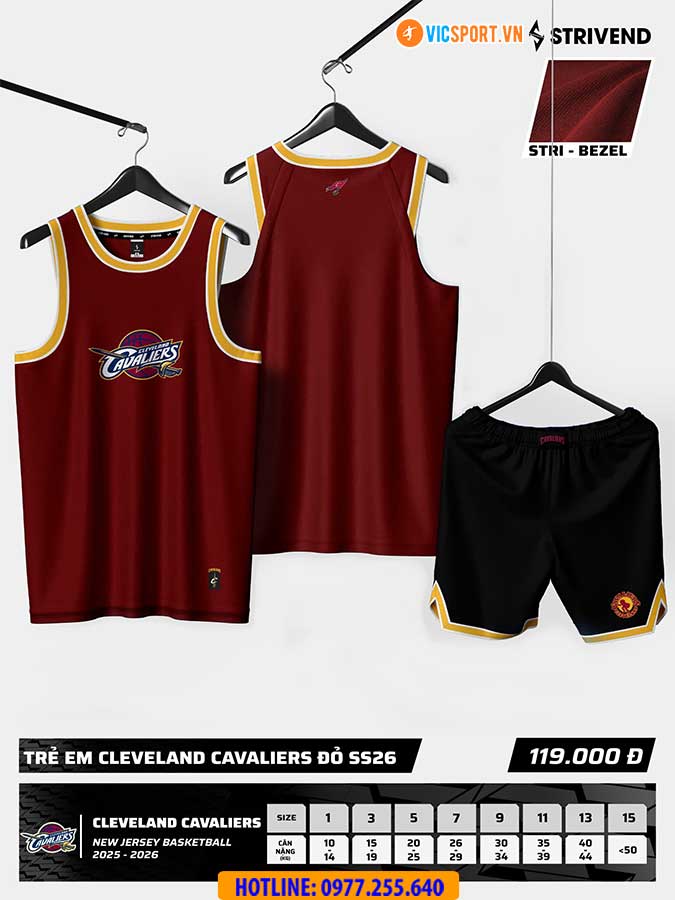 Quần áo bóng rổ trẻ em Strivend Cleveland Cavaliers - Hình ảnh 19