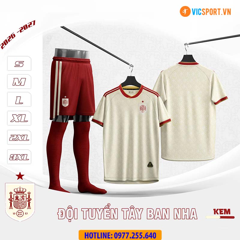 Áo đá banh đội tuyển Tây Ban Nha WC 2026 vải thun lạnh - Hình ảnh 10