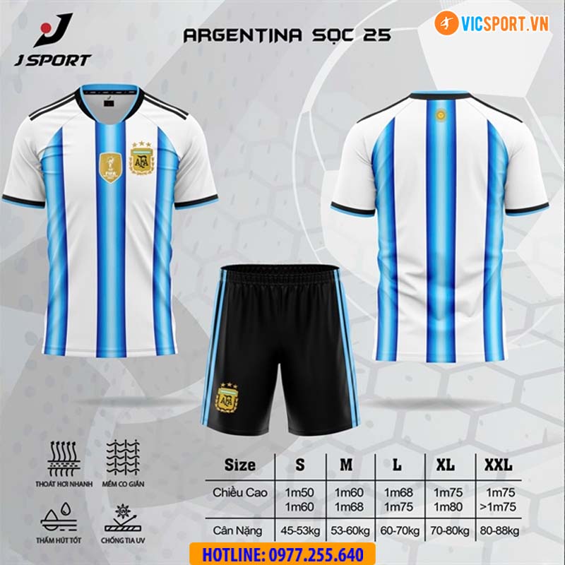 Áo đá banh đội tuyển Argentina 2025–2026 vải thun lạnh - Hình ảnh 6