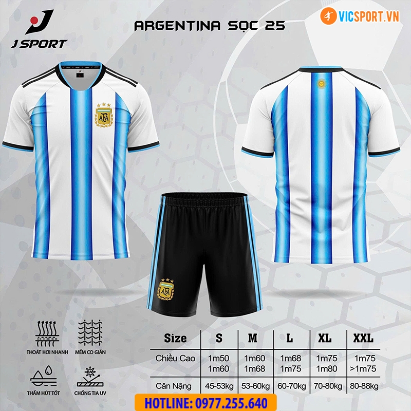 Áo đá banh đội tuyển Argentina 2025–2026 vải thun lạnh - Hình ảnh 11