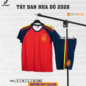 Áo đá banh đội tuyển Tây Ban Nha WC 2026 vải thun lạnh