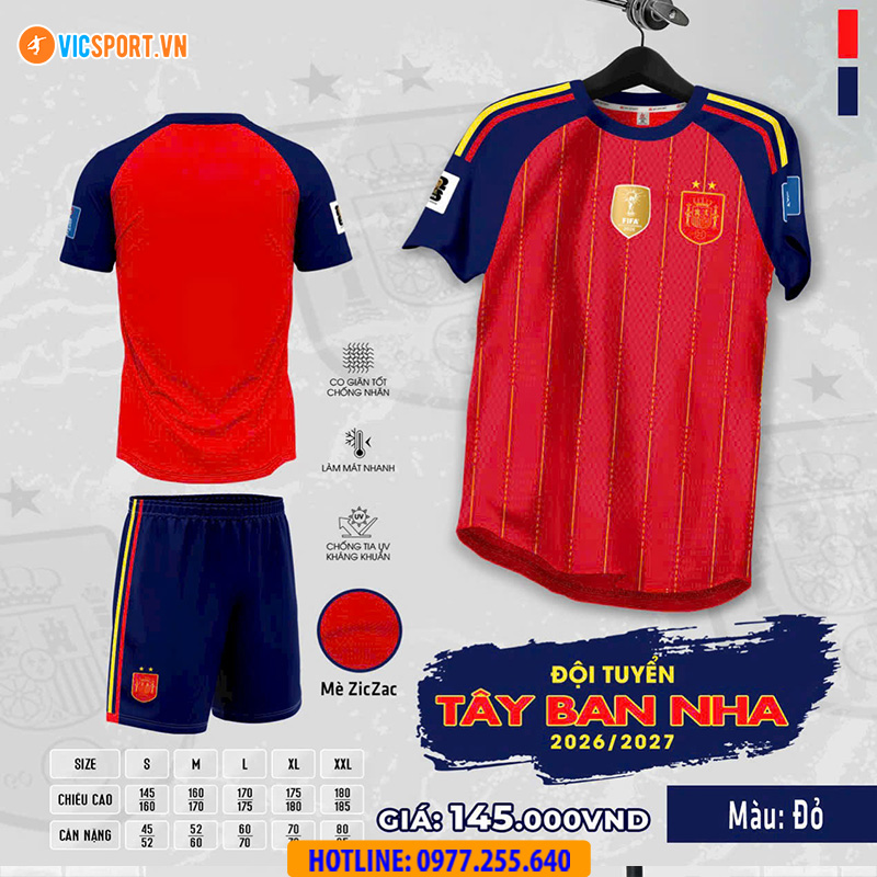 Áo đá banh đội tuyển Tây Ban Nha WC 2026 vải mè