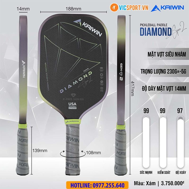 Vợt pickleball Kaiwin Diamond Gen 2 - Hình ảnh 12