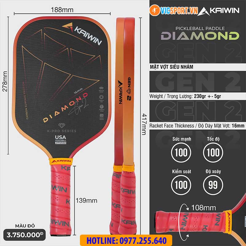 Vợt pickleball Kaiwin Diamond Gen 2 - Hình ảnh 22