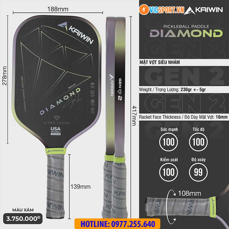 Vợt pickleball Kaiwin Diamond Gen 2 - Hình ảnh 20