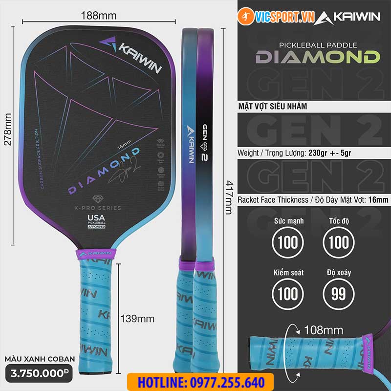 Vợt pickleball Kaiwin Diamond Gen 2 - Hình ảnh 19