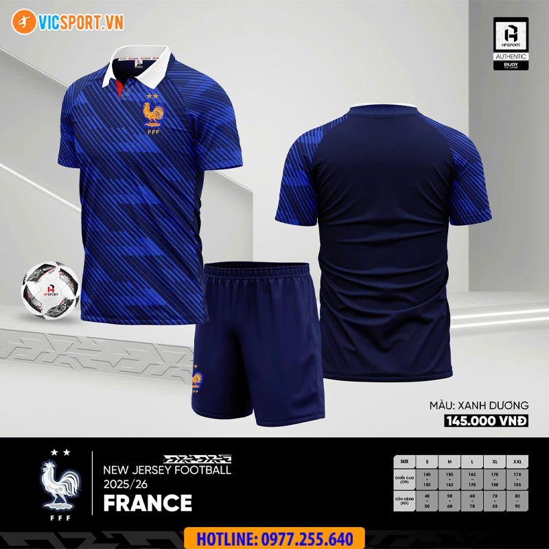 Áo đá banh đội tuyển Pháp WC 2026 vải mè