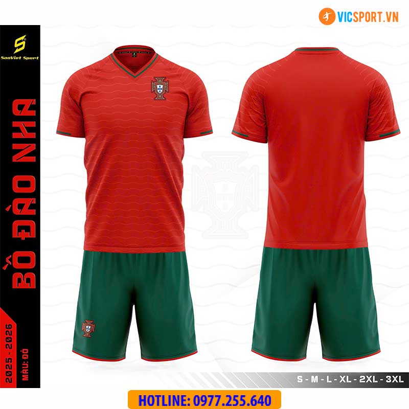Áo đá banh đội tuyển Bồ Đào Nha WC 2026 vải thun lanh - Hình ảnh 9
