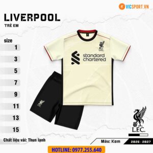 Quần áo đá banh trẻ em Clb Liverpool mùa giải 2026-2027