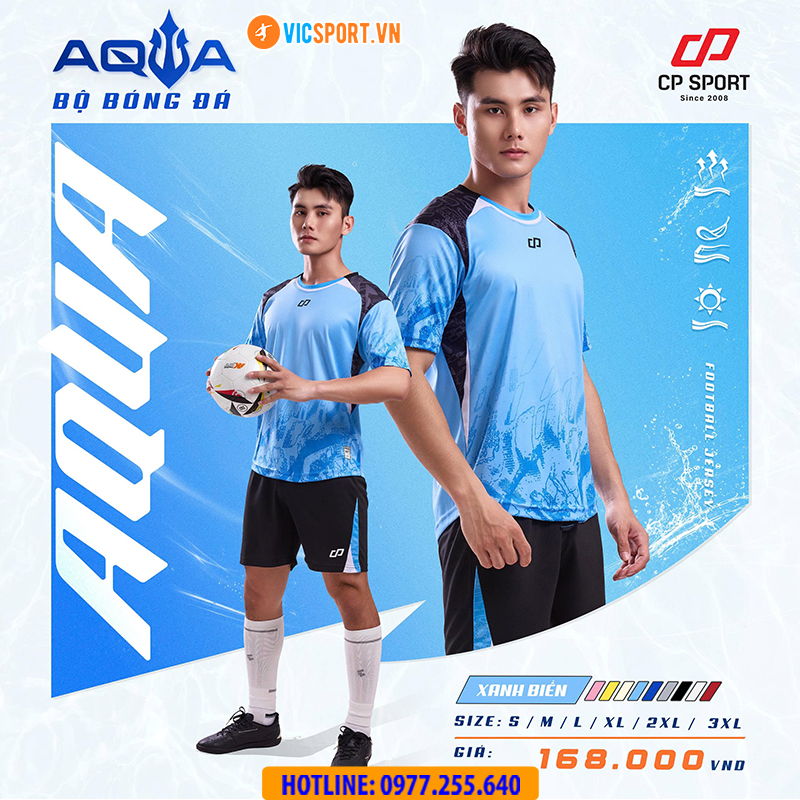 Áo đá banh không logo CP Aqua - Hình ảnh 14