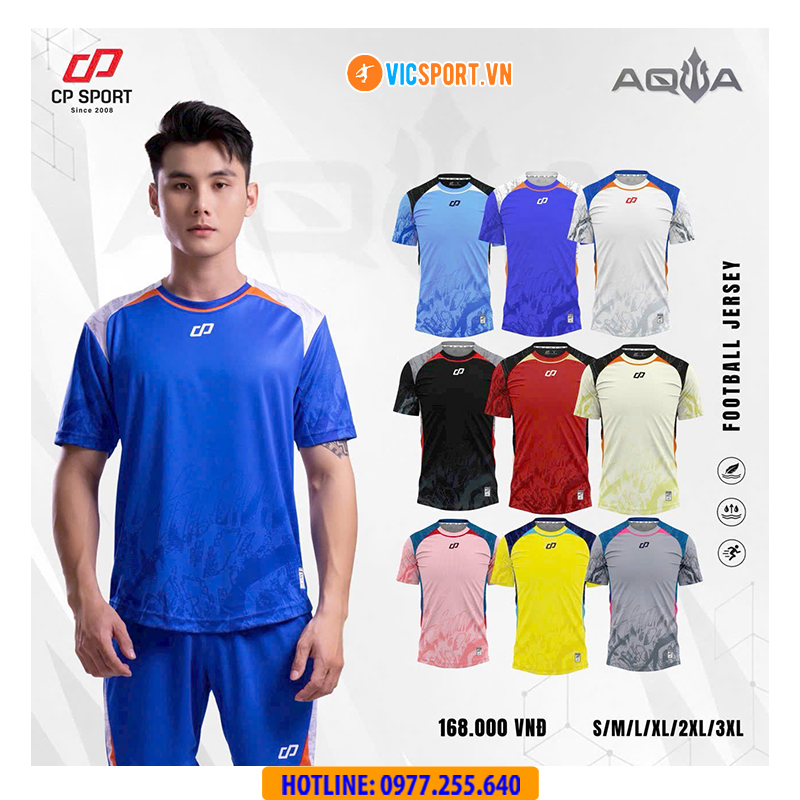 Áo đá banh không logo CP Aqua