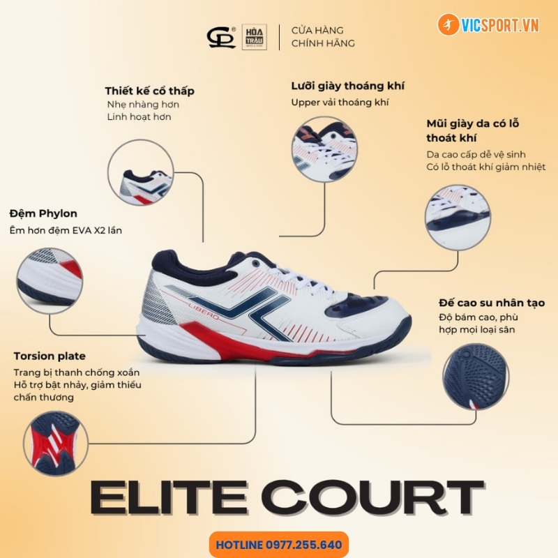 Giày thể thao pickleball Hoả Trâu ELite Court - Hình ảnh 6