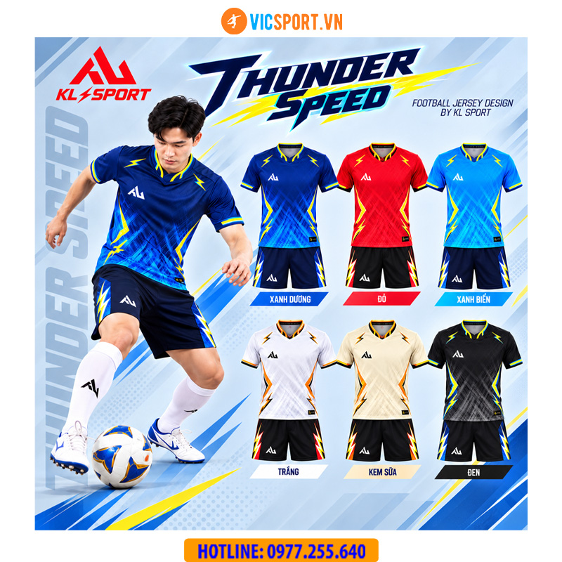 Áo đá banh không logo KaLix Thunder Speed KL06