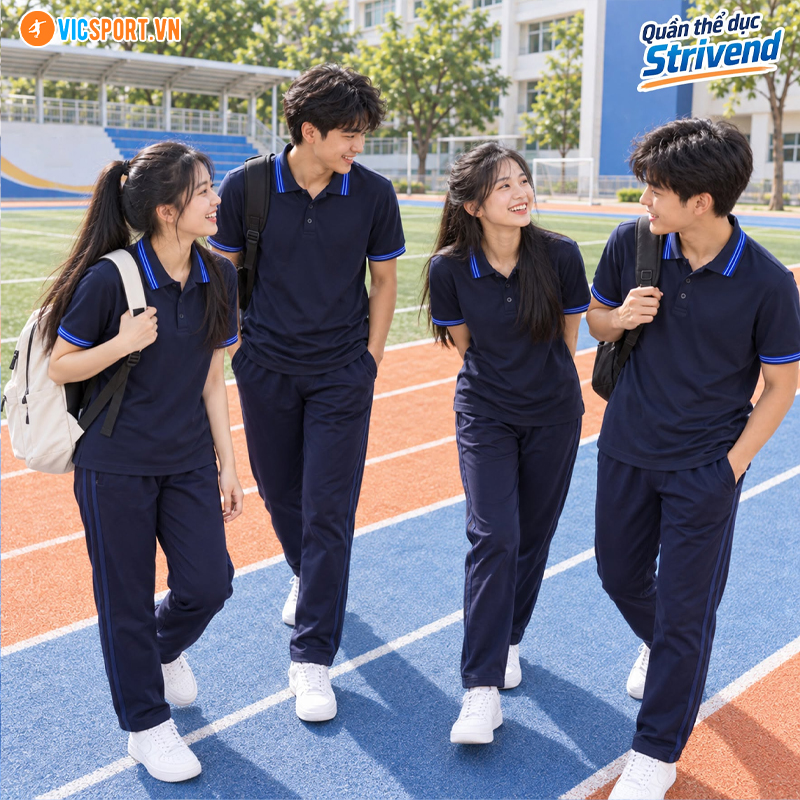 Quần dài thể dục Strivend màu xanh đen 2 sọc - Hình ảnh 30