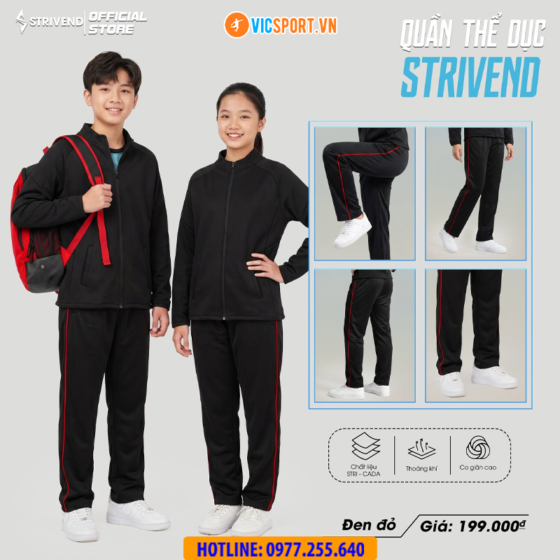 Quần dài thể dục Strivend màu đen 1 sọc - Hình ảnh 28