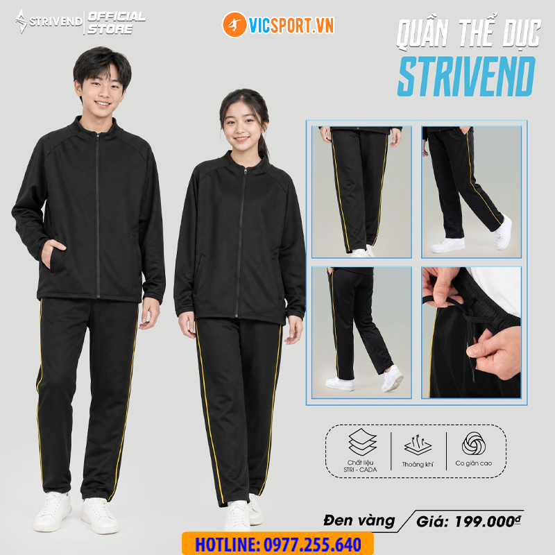 Quần dài thể dục Strivend màu đen 1 sọc - Hình ảnh 30